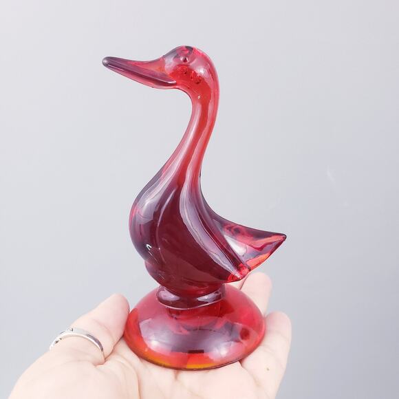 MCM Mid Century VIKING Ruby Red Glass EPIC Line DUCK Figure 5" Vintage - Picture 8 of 15